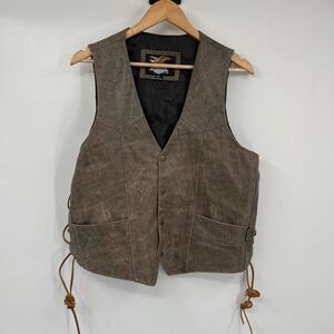 Jamin Leather Vest Sleeveless Side Lace Up Fully Lined Brown Mens Size 42